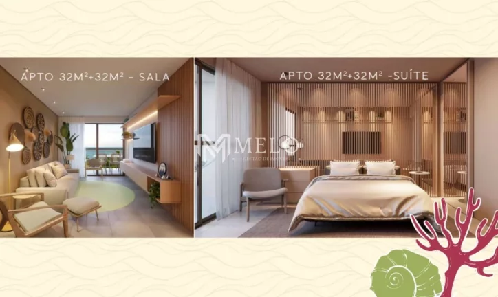 Imagem Beach Class Solare - Aptos. com 1 ou 2 quartos (1 suíte), sala e varanda gourmet em Muro Alto..
