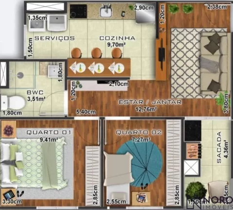 Imagem Apartamento 2 dorm , 1 vaga de garagem, sacada com churrasqueira em Camobi