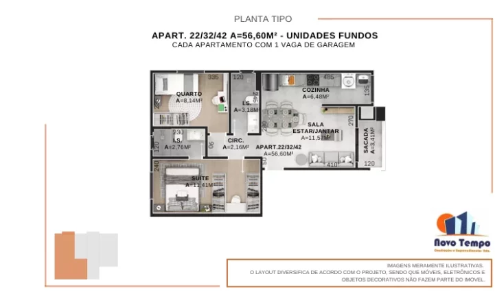 Imagem Apartamento para Venda em São José dos Pinhais, Afonso Pena, 2 dormitórios, 1 suíte, 2 banheiros, 1 vaga