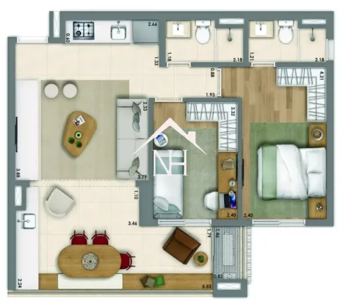 Imagem Apartamento de 66m c/ 2 dormitórios (1 suíte), terraço gourmet,1 vaga, salão de festas, piscinas,fitness, pista de cooper, brinquedoteca,churrasqueira