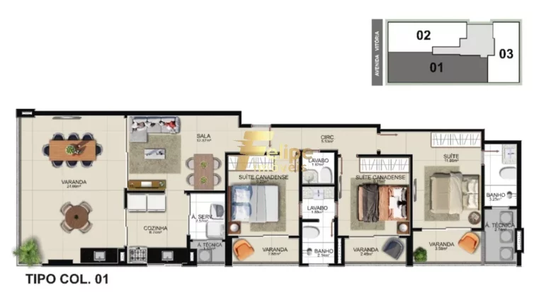 Imagem EXCELENTE OPORTUNIDADE APARTAMENTO DE 03 QUARTOS SENDO 01 SUÍTE CONVENCIONAL E 02 CANADENSES, À VENDA NA PRAIA DO MORRO, EM GUARAPARI/ES!