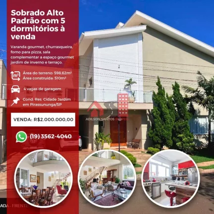 Sobrado de Condomínio com 3 dorms, Residencial Cidade Jardim, Pirassununga - R$ 2 mi, Cod: 178