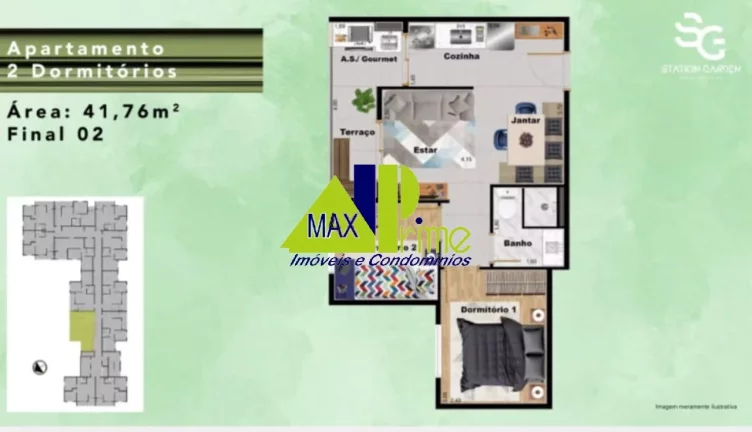 Imagem APARTAMENTO 42M²/02 DORMITÓRIOS/SACADA/01 VAGA/