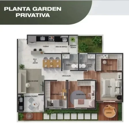 Imagem Apartamento Garden de 3 quartos com varanda gourmet e 2 áreas exclusivas em condomínio clube na Vila Progresso