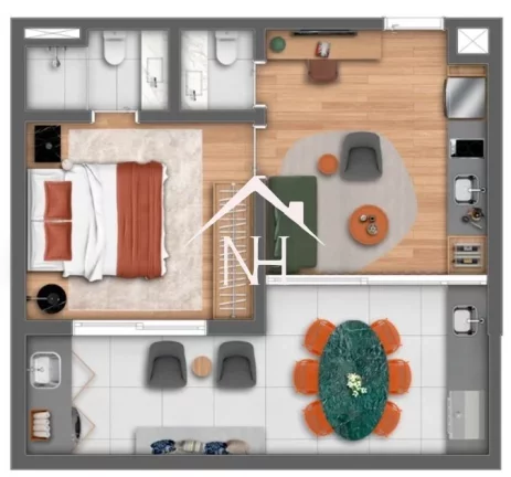 Imagem studio em Moema de 55m c/ 1 suíte, terraço gourmet, coworking, delivery, bicicletário, fitness, piscina, solarium, espaço gourmet, terraço descoberto