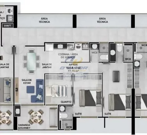 Imagem Vendo apartamento com 77m², 3 quartos s/2 suítes, sala p/2 ambientes, varanda gourmet e 2 vagas