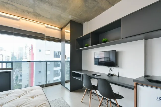 Imagem Studio Alameda Lorena - 21M², 1 Dorm, Mobiliado, Móveis Planejados, Academia, Piscina, Coworking, Lobby com Pé Direito Duplo.
