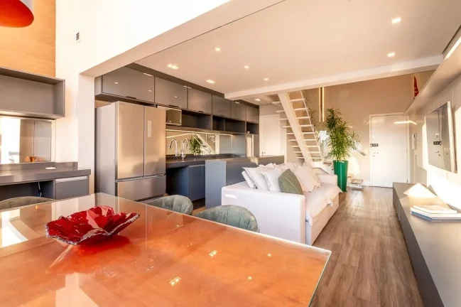 Imagem Apartamento Duplex 60M², 1Q, 1 Suíte, 1 Vaga, 1 Lavabo, Academia, Piscina, Salão de Festas, Sauna, Solarium, Área de Serviço.