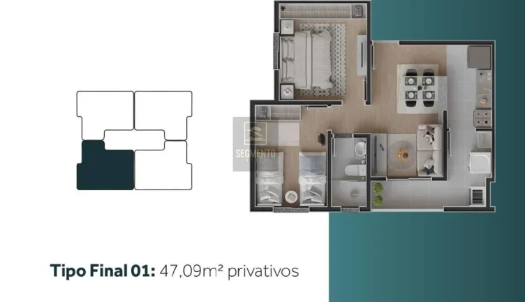 Imagem Apartamento com 2 quartos, 47,09m2, à venda em Campo Largo, Loteamento Itaboa