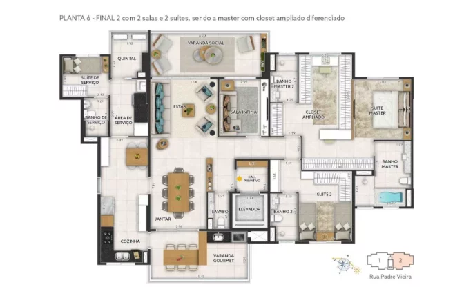 Imagem Luxuoso apartamento à venda no Jardim, Santo André-SP, 4 quartos, 3 suítes, 4 banheiros, 3 vagas na Condomínio Epic Patriani.