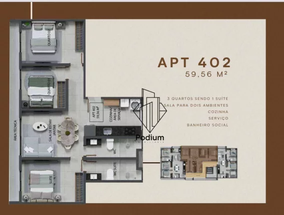 Imagem Apartamentos com varanda/sacada á 400m da praia do Bessa-AP2755.