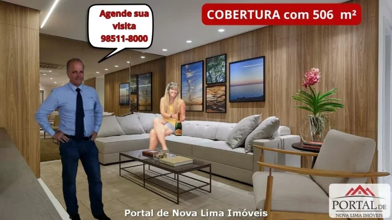Cobertura à venda de luxo no bairro Savassi, 506 m², Salas amplas, 4 quartos, 4 suítes, 5 vagas e área de lazer