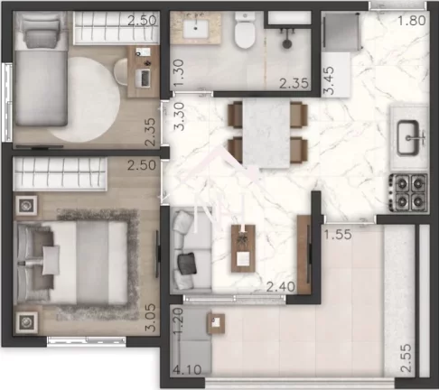 Imagem Apartamento de 45m c/ hall privativo,2 dormitórios, terraço, piscina coberta, deck, beach tennis, brinquedoteca, fitness, sauna, espaço gourmet