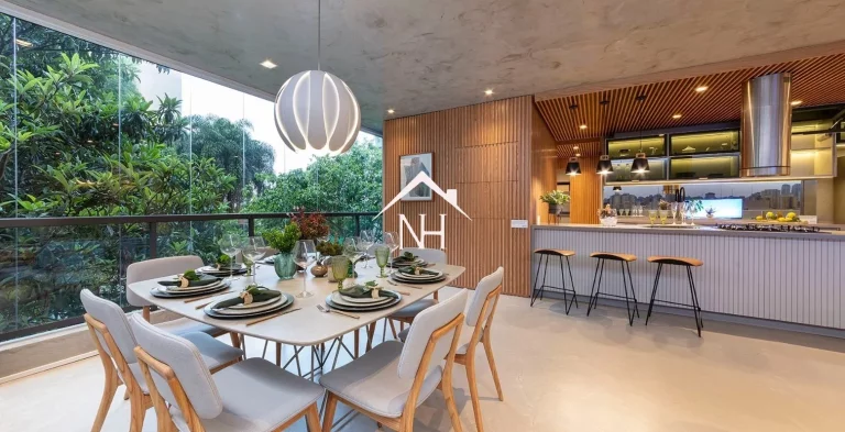 Imagem apartamento de 154m c/ 3 suites, terraço gourmet, hall privativo, depósito, 2 vagas, piscina, deck, solarium, sauna, salão de festas, churrasqueira