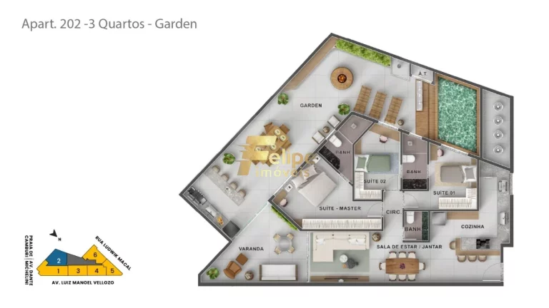Imagem Apartamento Garden - Tenha o mar aos seus pés e todo o resto bem pertinho! Pré-lançamento na Praia de Camburi! Apartamento estilo
