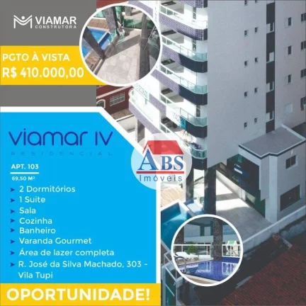 Imagem Apartamento com 2 dormitórios à venda, 69 m² por R$ 419.000,00 - Tupi - Praia Grande/SP