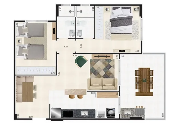 Imagem APARTAMENTO COM 75.97 m² - JARDIM CAIAHU - MONGAGUA SP