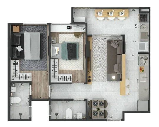 Imagem APARTAMENTO COM 57.46 m² - GUILHERMINA - PRAIA GRANDE SP