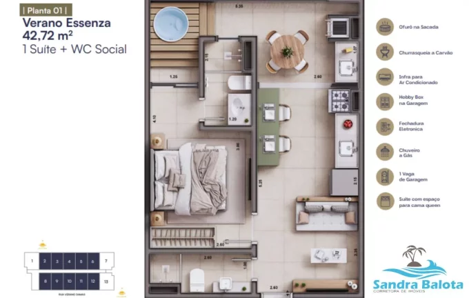 Imagem Apartamento com 1 dormitório suíte de 42,72m² /Tenório