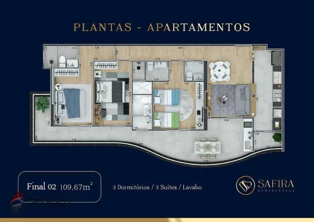 Imagem Cobertura com 3 dormitórios à venda, 149 m² por R$ 1.644.280,00 - Vila Guilhermina - Praia Grande/SP