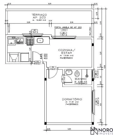Apartamento à venda de 1 dormitório perto da UFN no Bairro Rosário