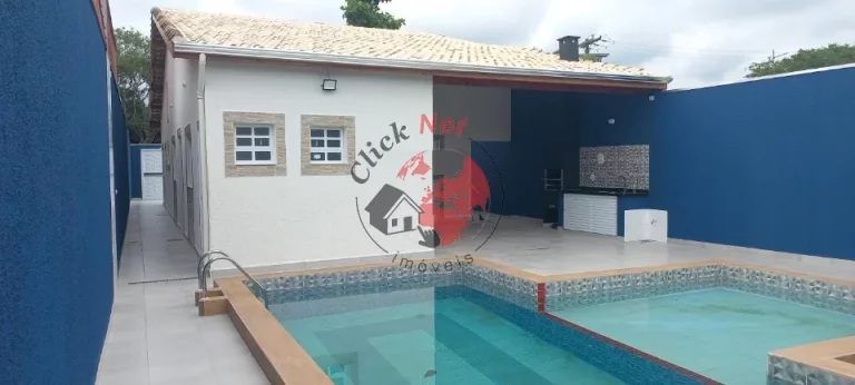 Imagem Casa Térrea Nova sem uso á 400m2 da praia , 3 suites , quintal churrasq, piscina ,4 vagas bairro Gaivota,Itanhaem