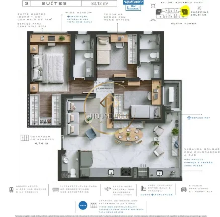 Imagem Apartamento 3 dormitórios + Closet, Kingdom North, Jd. Colinas, Sjc.