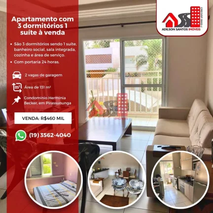 Apartamento com 3 dorms, Centro, Pirassununga - R$ 460 mil, Cod: 112