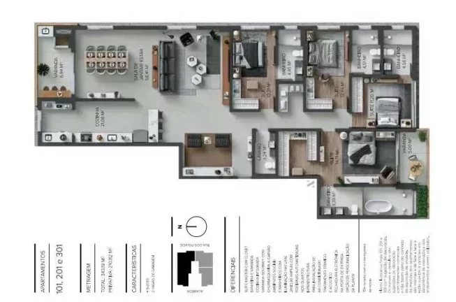 Imagem Apartamento Duplex mobiliado com 3 dormitórios sendo 3 suítes e 2 vagas de garagem - Jurerê/SC