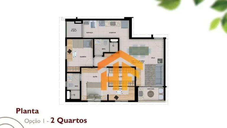 Imagem Apartamento de 61m² à venda, com 3 quartos, localizado em Zumbi, Recife - Pernambuco.