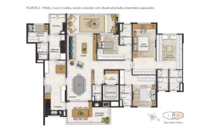 Imagem Luxuoso apartamento à venda no Jardim, Santo André-SP, 4 quartos, 3 suítes, 4 banheiros, 3 vagas na Condomínio Epic Patriani.
