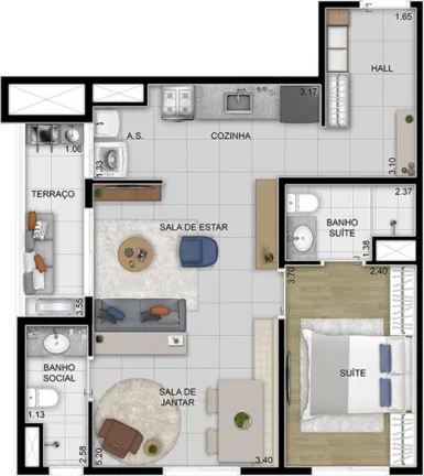 Imagem Apartamento de 2 quartos e 2 suítes na Vila Osasco, Osasco-SP Condomínio Aquarela Home 54,90 m² e 1 vaga de garagem.