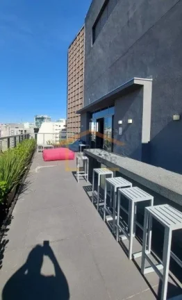 Imagem Apto Studio 27,61m², 1 dormitório, banheiro, sacada, Vidros antirruído, porta com senha eletrôni...