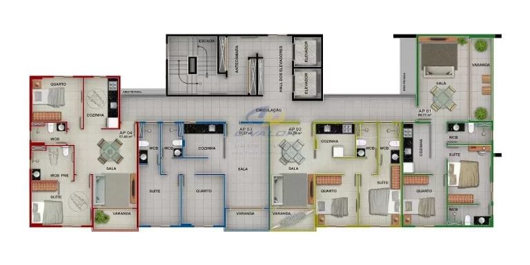 Imagem Vendo apto em prédio top, no melhor local de Tambaú, com 59 m2, varanda, 2 quartos s/ 1 suite e 1 vg