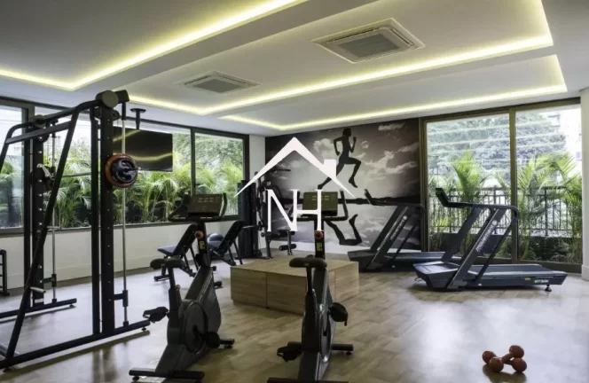 Imagem Studio de 44m com varanda envidraçada, ar condicionado, 1 vaga, área de serviço, sauna, salão de festas, piscina, deck, spa, fitness, churrasqueira