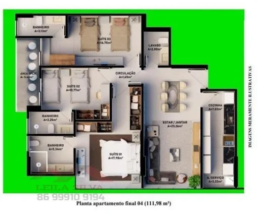 Imagem Apartamento 3 dormitórios para Venda, Jóquei, 3 suítes, 4 banheiros, 2 vagas