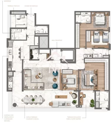 Imagem apartamento de 212m c/ hall privativo, 4 dormitórios (2 suítes),terraço gourmet,2 vagas,kids place,fitness,spa,sauna,decks,spinning,lounge com garden