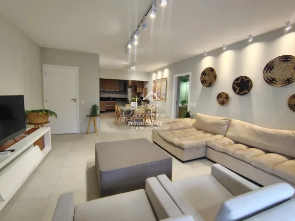 Imagem Apartamento atualizado e reformado com vista para o mar e lazer, 3 quartos com suíte e 2 vagas na Pitangueiras, Guarujá-SP - 165m² de área.