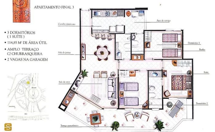 Imagem Apartamento Pé na Areia à venda em Riviera, no Edifício Porto Belo, com 3 dormitórios 2 suítes 108m²
