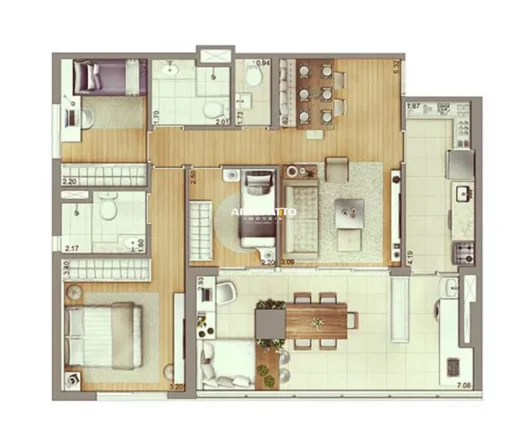 Imagem O apartamento, com 93m2 , 2 quartos (podendo fazer 3) com , 2 vagas