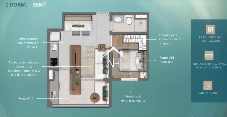 Imagem Studio no Panamby de 38m c/ 1 dormitório, terraço gourmet, playground, piscinas, quadra, coworking, salão de festa e jogos, deck, solarium