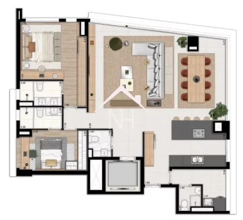 Imagem Apartamento de 142m c/ 3 suítes (1 master),2 vagas, terraço gourmet, brinquedoteca, piscina coberta, salão de festas, coworking, fitness, playground