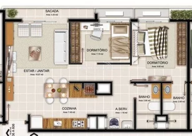 Imagem Apartamento de 2 dormitório, sala e cozinha,