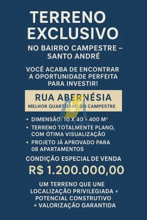 Terreno à venda no Bairro Campestre - Santo André - Projeto aprovado.