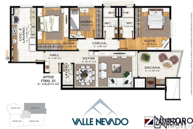 Imagem Nossa Senhora de Lourdes, Apartamento de 3 dormitórios, garagens, próximo ao Sup