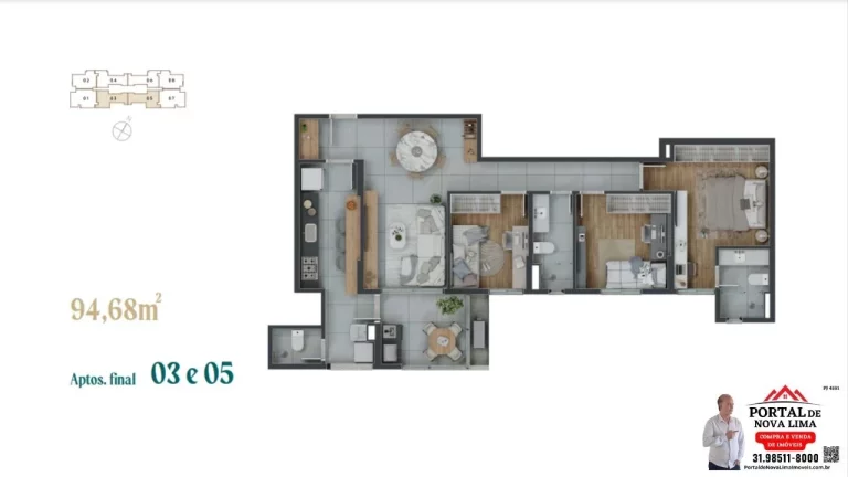 Imagem Lançamento de apartamento a venda em destaque possui uma planta ampla e bem distribuída, com 94,83 m2 de área privativa