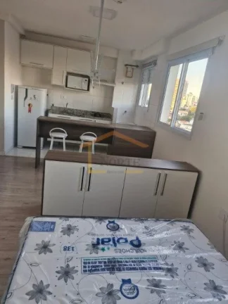 Imagem Apartamento estilo Studio, TOTALMENTE MOBILIADO, dormitório com armários planejados e cama de casa...