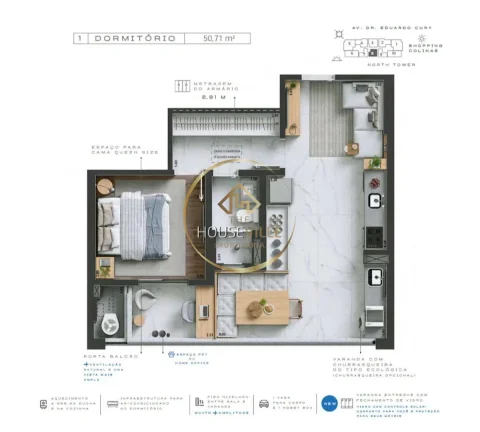 Imagem Apartamento 1 dormitório, Kingdom Towers, São José dos Campos.