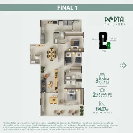 Imagem Apartamento para Venda em Itanhaém, Centro, 3 dormitórios, 2 suítes, 1 banheiro, 2 vagas
