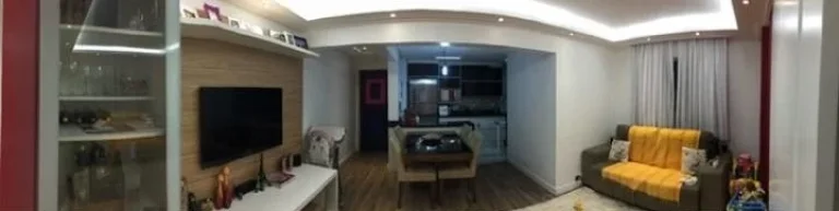 Imagem Apto de 60M², 2 quartos, armário, banheiro, sala aberta e cozinha americana planejada, área de serviço. Vaga fixa.